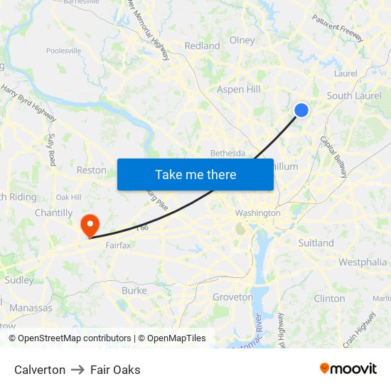 Calverton to Fair Oaks map