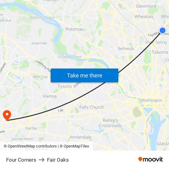 Four Corners to Fair Oaks map