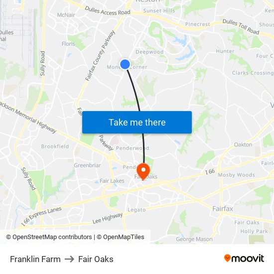 Franklin Farm to Fair Oaks map