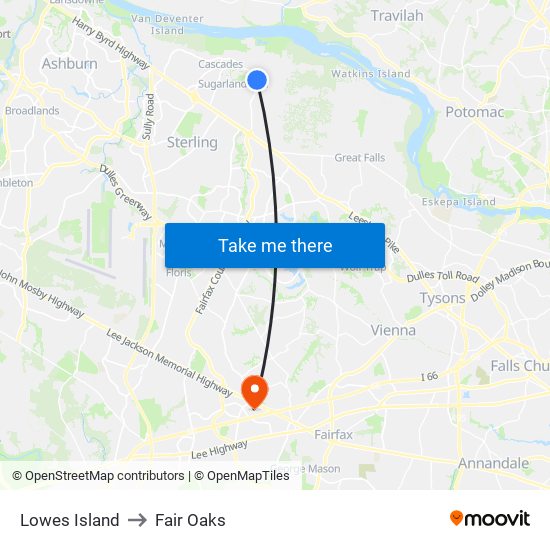 Lowes Island to Fair Oaks map