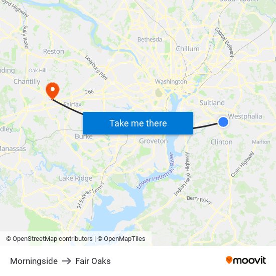 Morningside to Fair Oaks map