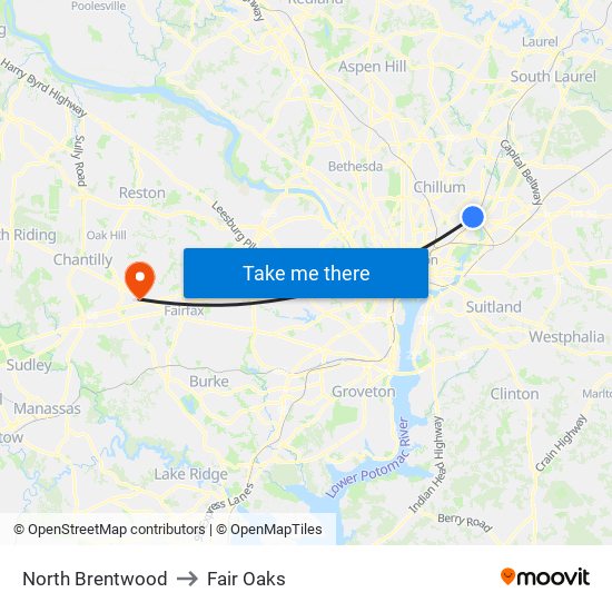 North Brentwood to Fair Oaks map