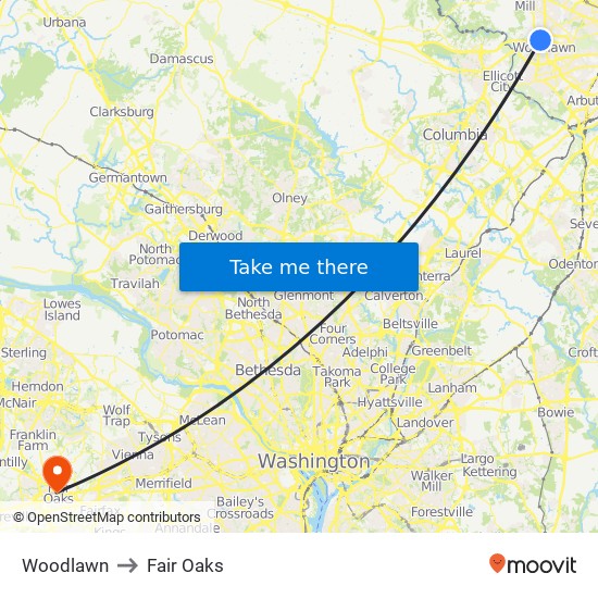 Woodlawn to Fair Oaks map