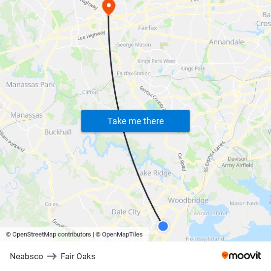 Neabsco to Fair Oaks map
