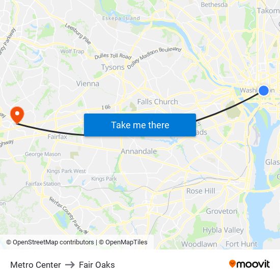 Metro Center to Fair Oaks map