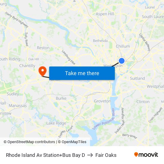 Rhode Island Ave-Brentwood+Bay D to Fair Oaks map