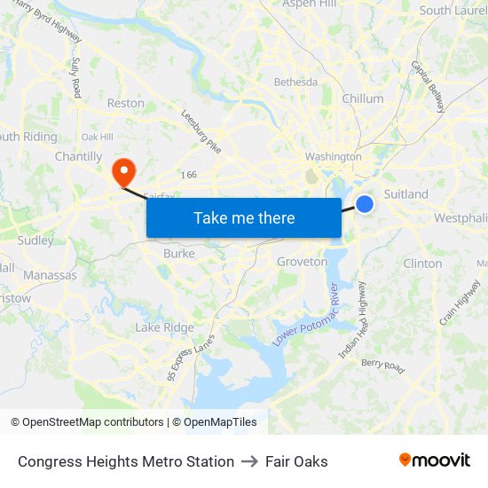 Congress Heights Metro Station to Fair Oaks map