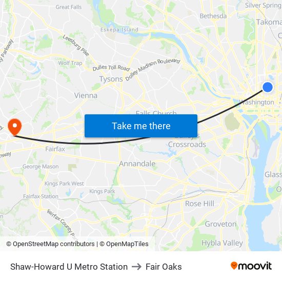 Shaw-Howard U Metro Station to Fair Oaks map