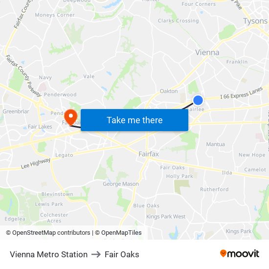 Vienna Metro Station to Fair Oaks map