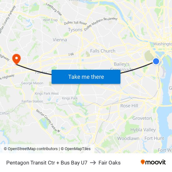 Pentagon Transit Ctr + Bus Bay U7 to Fair Oaks map