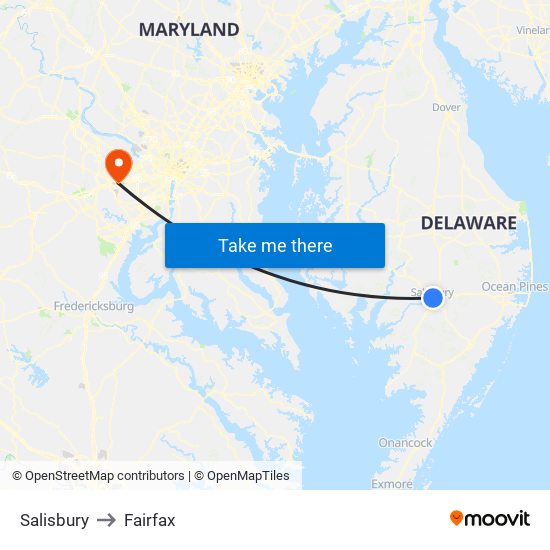 Salisbury to Fairfax map