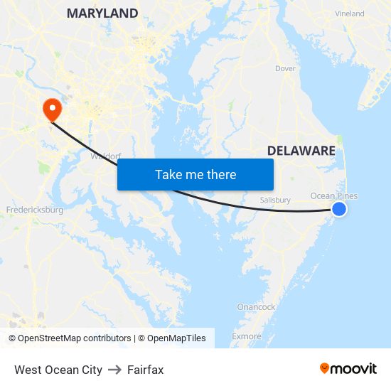 West Ocean City to Fairfax map