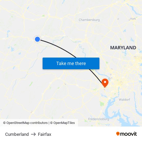 Cumberland to Fairfax map