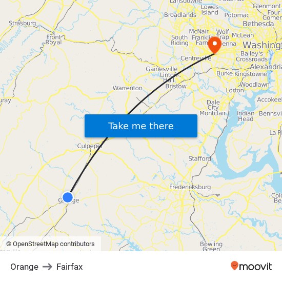 Orange to Fairfax map