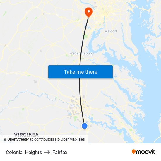 Colonial Heights to Fairfax map