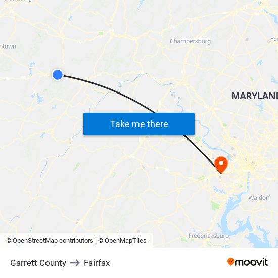 Garrett County to Fairfax map