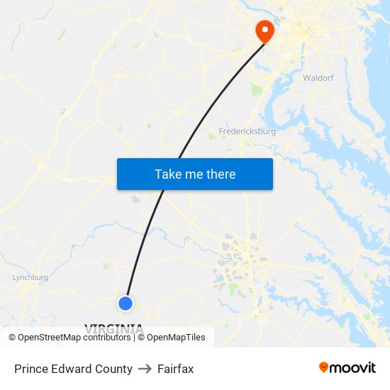 Prince Edward County to Fairfax map