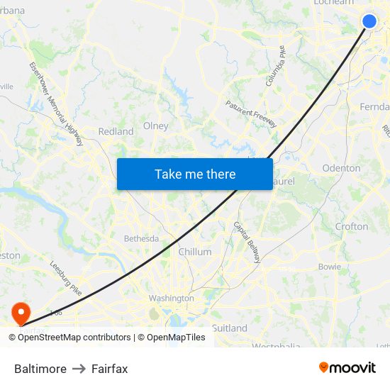 Baltimore to Fairfax map