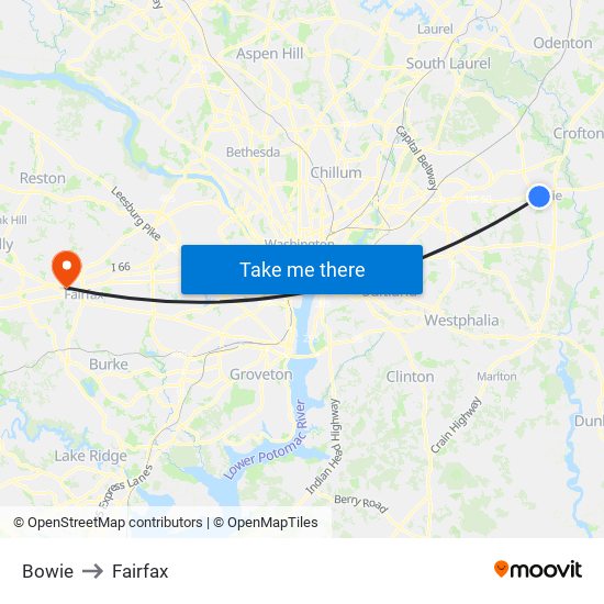 Bowie to Fairfax map