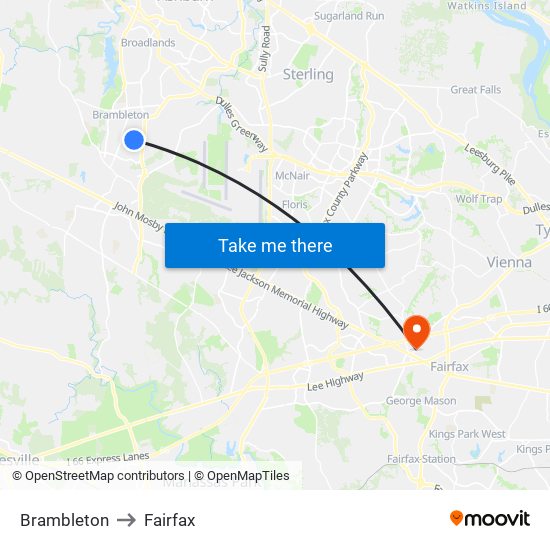 Brambleton to Fairfax map