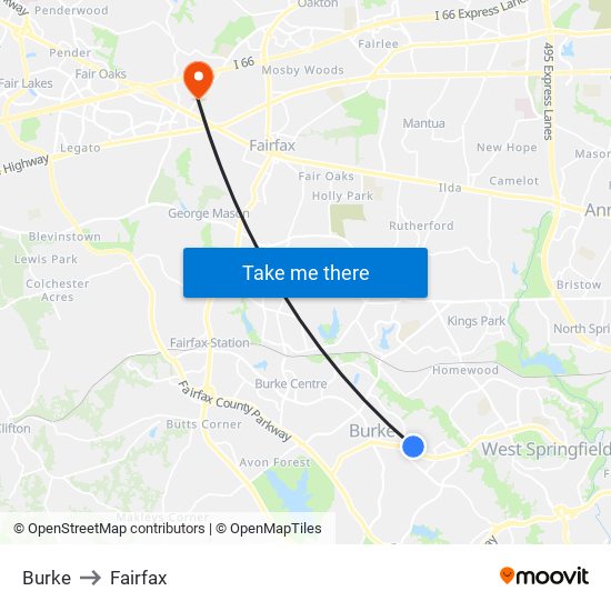 Burke to Fairfax map