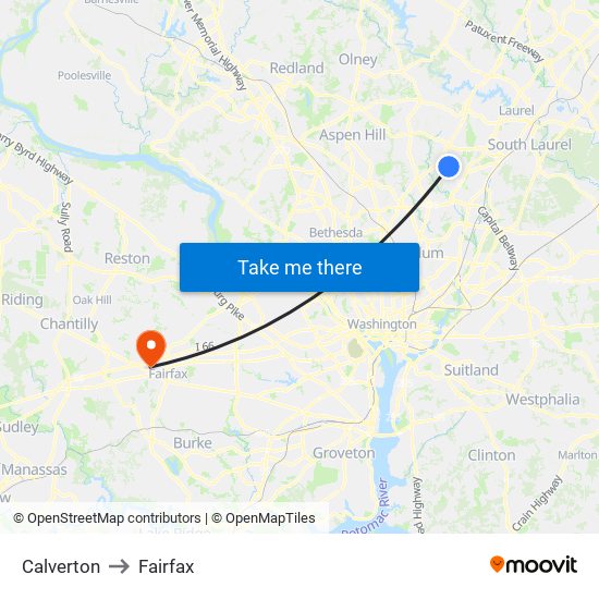 Calverton to Fairfax map