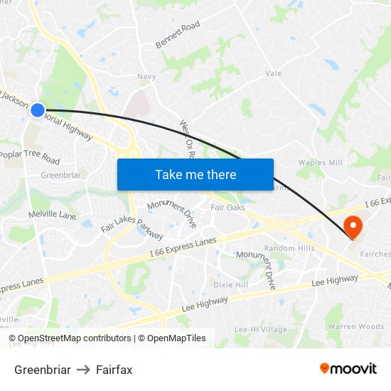 Greenbriar to Fairfax map