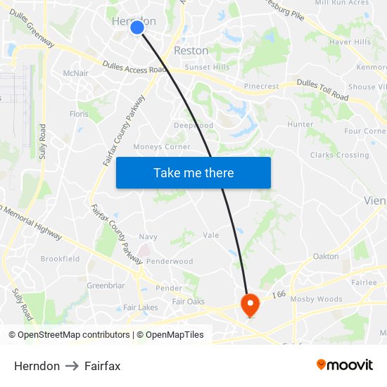 Herndon to Fairfax map