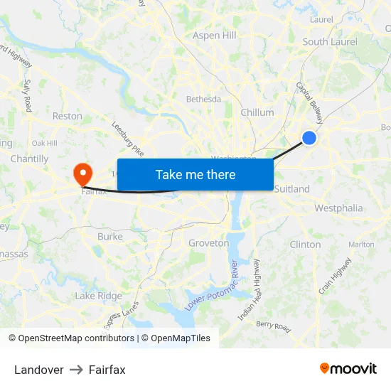 Landover to Fairfax map