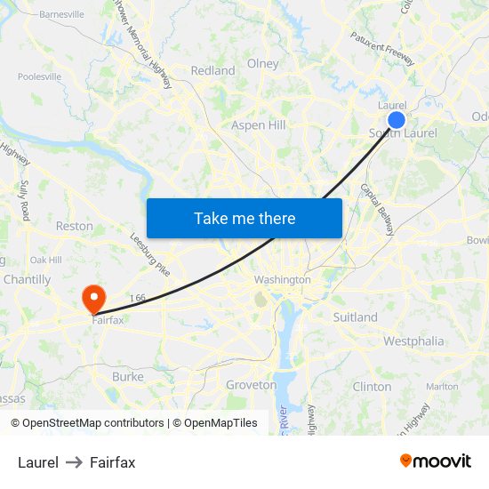 Laurel to Fairfax map