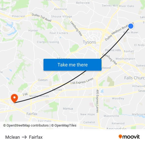 Mclean to Fairfax map