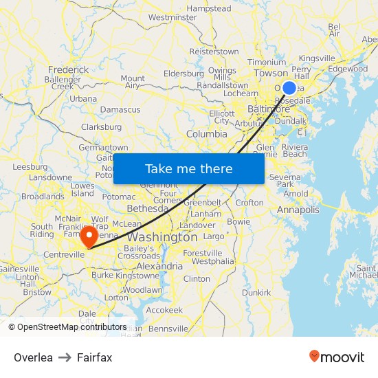 Overlea to Fairfax map