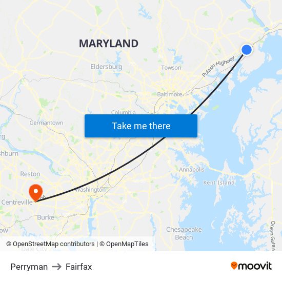 Perryman to Fairfax map