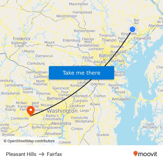 Pleasant Hills to Fairfax map