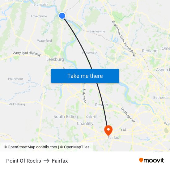 Point Of Rocks to Fairfax map