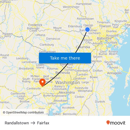 Randallstown to Fairfax map