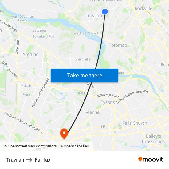 Travilah to Fairfax map