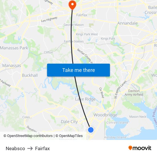 Neabsco to Fairfax map