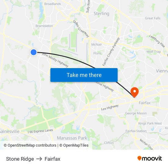 Stone Ridge to Fairfax map