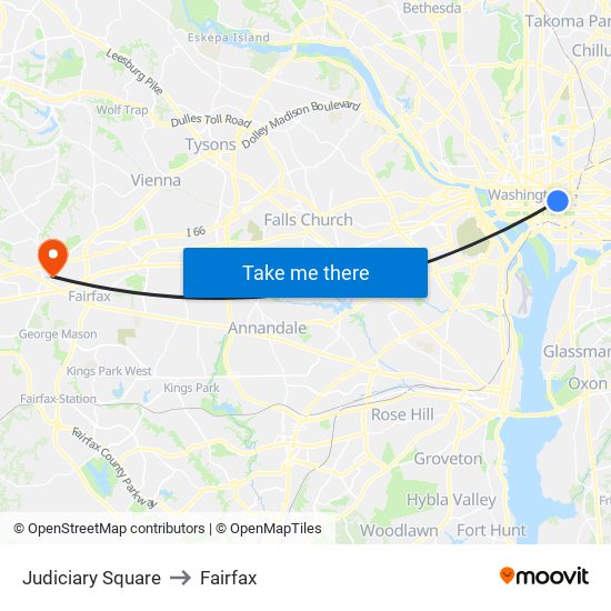 Judiciary Square to Fairfax map