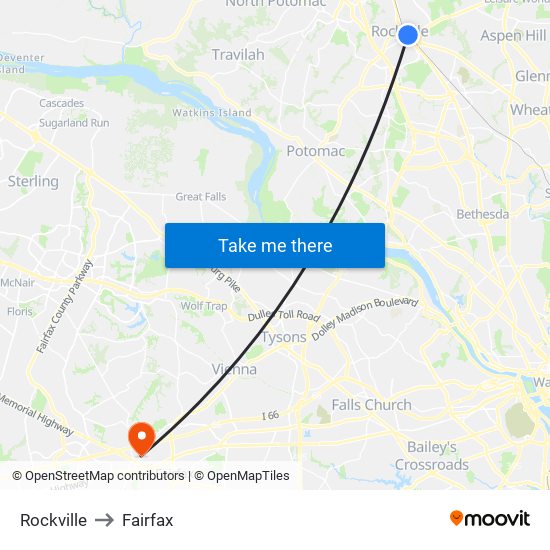 Rockville to Fairfax map