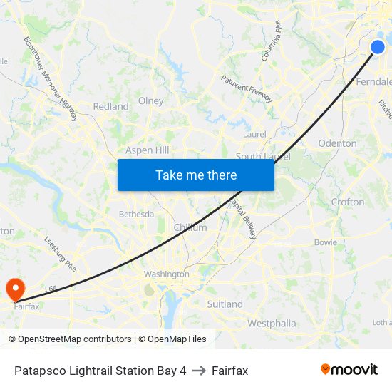 Patapsco Lightrail Station Bay 4 to Fairfax map