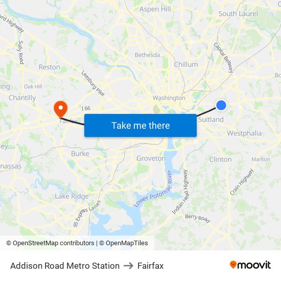 Addison Road Metro Station to Fairfax map