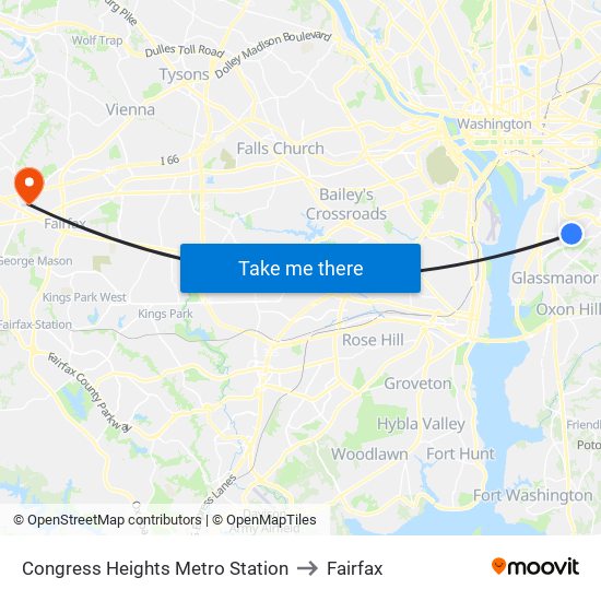 Congress Heights Metro Station to Fairfax map