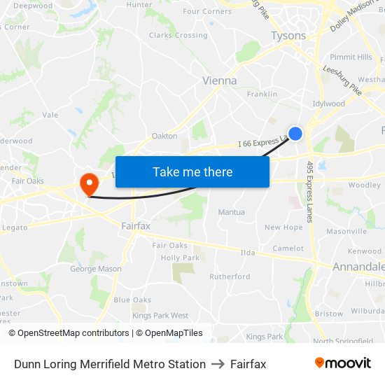 Dunn Loring Merrifield Metro Station to Fairfax map