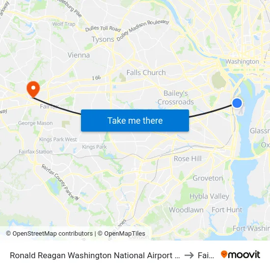 Ronald Reagan Washington National Airport Metrorail Station to Fairfax map