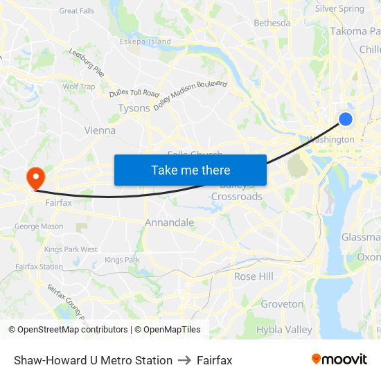 Shaw-Howard U Metro Station to Fairfax map