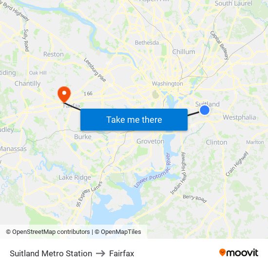 Suitland Metro Station to Fairfax map