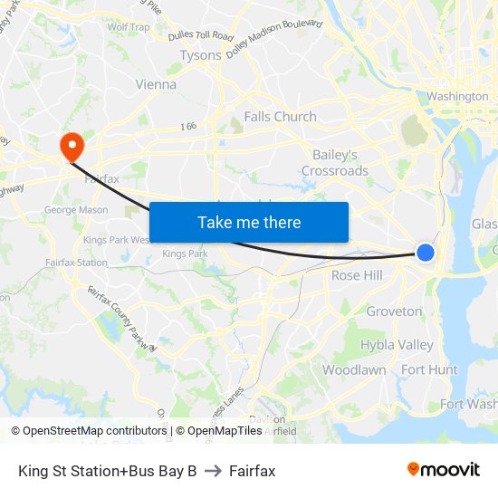 King St Station+Bus Bay B to Fairfax map
