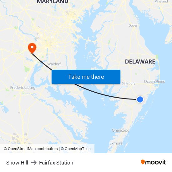 Snow Hill to Fairfax Station map